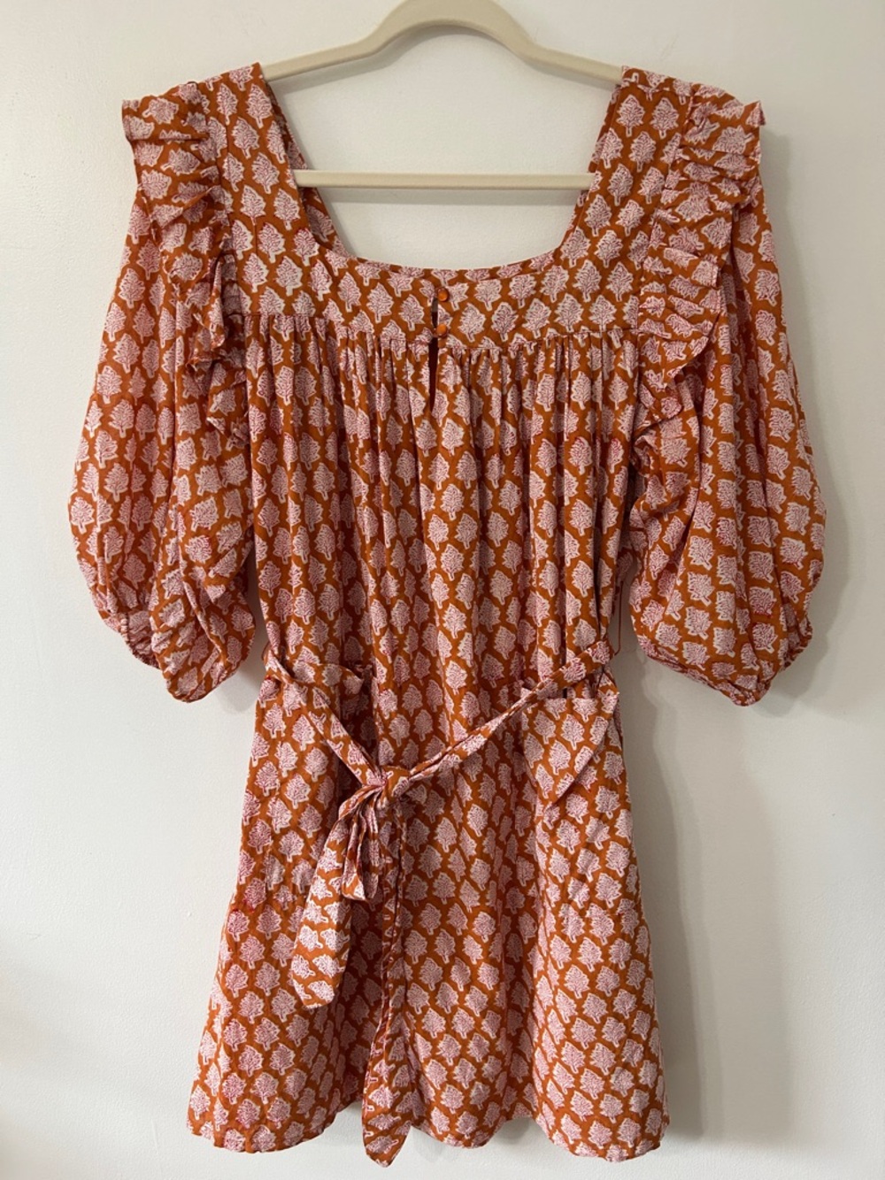 Emerson Fry India Collection Adelina Dress Women’s M Bell Sleeve Ruffle Mini
